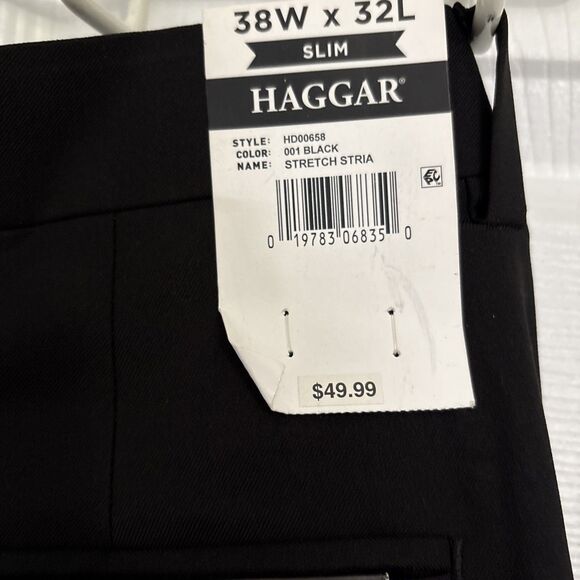 Haggar Premium Flex Dress Pant Sz 38x32 Black Slim Fit Stretch Wrinkle Free NWT - Picture 9 of 11